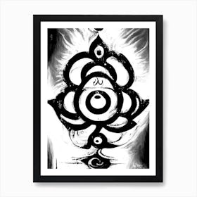 Om Aum, Symbol, Third Eye Black & White Art Print