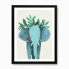 Elephant With Leaves Art Print