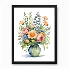 Watercolor Flowers In A Vase 12 Art Print