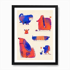 Collection Of Blue And Red Dogs Art Print