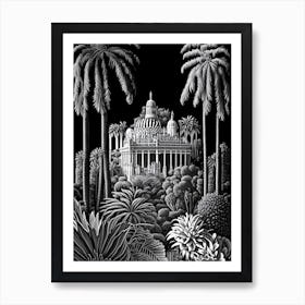 Balboa Park, Usa Linocut Black And White Vintage Art Print