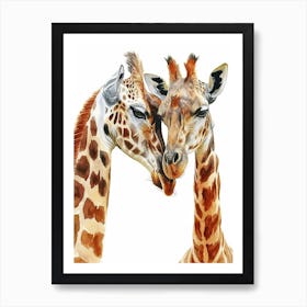 Two Affectionate Giraffes Watercolour 4 Art Print