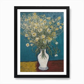 Still Life Of Queen Anne’S Lace With A Cat 8 Art Print