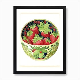 Bowl Of Strawberries, Fruit, Vintage Botanical 2 Art Print