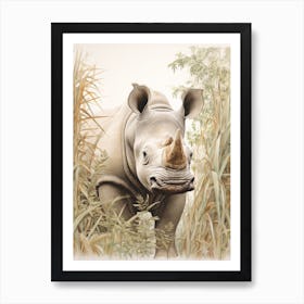 Rhino Walking Through The Landscape Illustration 5 Art Print