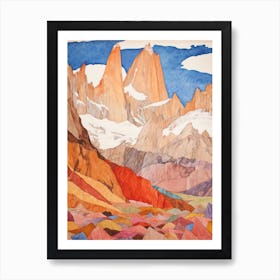 Fitz Roy Chile Argentina2 Colourful Mountain Illustration Art Print