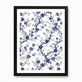 Blue And White Floral Wallpaper Art Print