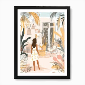 Illustration Of A Girl In A Tropical Garden Art Print