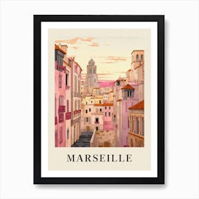 Marseille France 6 Vintage Pink Travel Illustration Poster Art Print