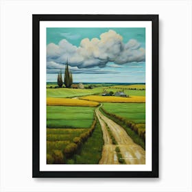 Green plains, distant hills, country houses,renewal and hope,life,spring acrylic colors.37 Art Print