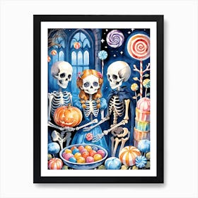Cute Halloween Skeleton Family Painting (33) Art Print