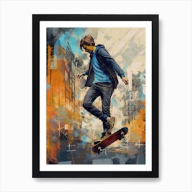 Skateboarding In Stockholm, Sweden Drawing 4 Art Print