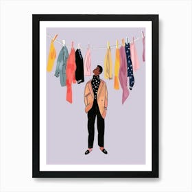 Illustration Of A Woman Hanging Clothes 2 Art Print