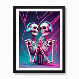Two Skeletons Listening To Music Art Print