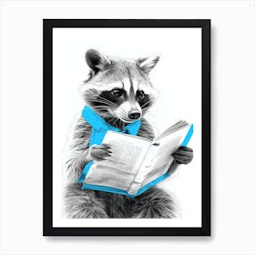 Pink Raccoon Reading A Blue Book 1 Art Print