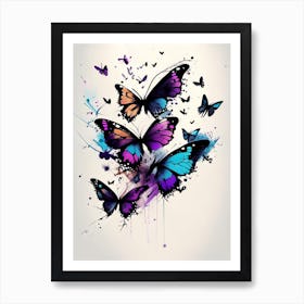 Butterflies Flying In The Sky Graffiti Illustration 2 Art Print
