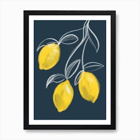 Lemons Kitchen Set Navy And Yellow Art Print