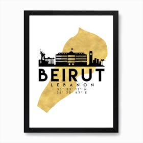 Beirut Lebanon Silhouette City Skyline Map Art Print