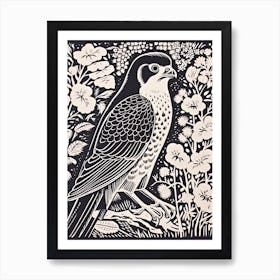 B&W Bird Linocut Eurasian Sparrowhawk 3 Art Print