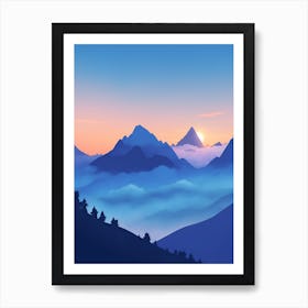 Misty Mountains Vertical Composition In Blue Tone 79 Art Print