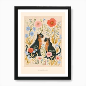 Folksy Floral Animal Drawing Black Panther Poster Art Print