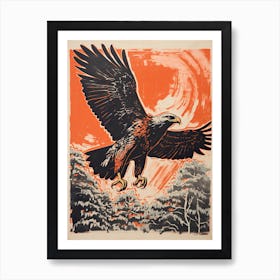 Eagle, Woodblock Animal  Drawing 4 Art Print