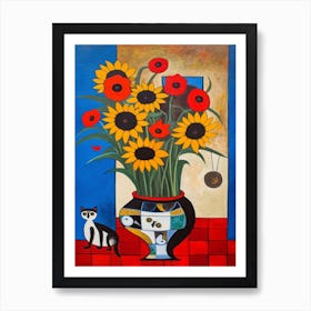 Daisies With A Cat 3 Surreal Joan Miro Style  Art Print