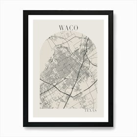 Waco Texas Boho Minimal Arch Full Beige Color Street Map Art Print