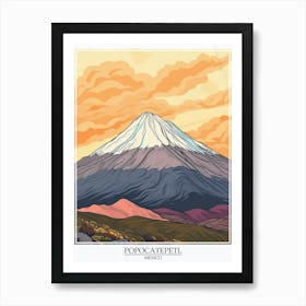 Popocatepetl Mexico Color Line Drawing 8 Poster Art Print
