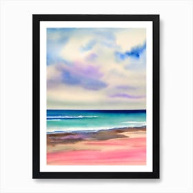 Bateau Bay Beach, Australia Pink Watercolour Art Print