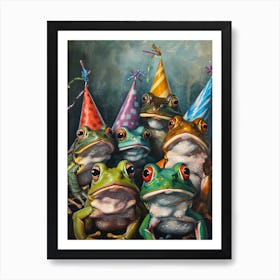 Frogs In Party Hats Painting Style 4 Art Print