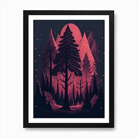 A Fantasy Forest At Night In Red Theme 68 Art Print
