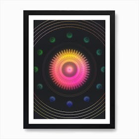 Neon Geometric Glyph in Pink and Yellow Circle Array on Black n.0250 Art Print
