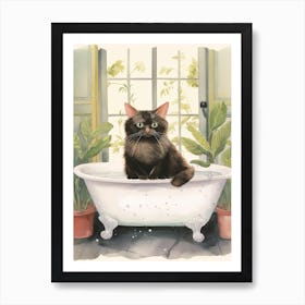 Black Cat In Bathtub Botanical Bathroom 8 Art Print