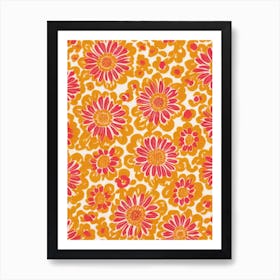 Calendula Floral Print Retro Pattern 1 Flower Art Print