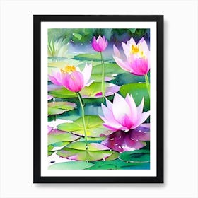 Lotus Flowers In Park Watercolour 1 Art Print