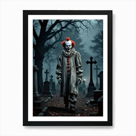 A Sinister Clown Among the Graves Freaky Clown In Cemetery Art Print