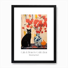 Cats & Flowers Collection Bleeding Heart Flower Vase And A Cat, A Painting In The Style Of Matisse 1 Art Print