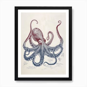 Gradient Blue Vintage Octopus Art Print