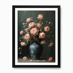 Peonies In A Blue Vase Art Print