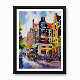 Amsterdam,Netherlands,streets, cafes, passing by, the beauty of summer, oil colors.. Art Print