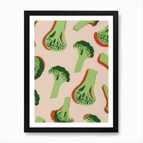 Broccoli Pink & Green Pattern 2 Art Print