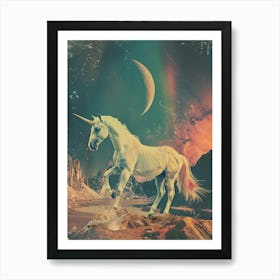 Unicorn In Rainbow Space Retro Art Print
