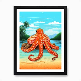 Coconut Octopus Illustration 15 Art Print