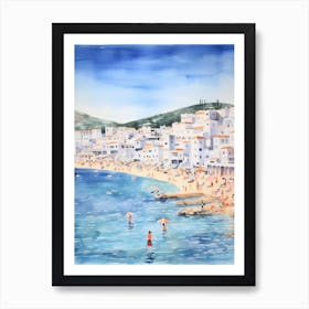 Swimming In Mykonos Greece Watercolour Poster