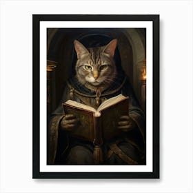 Cat Reading A Book In A Gothic Art Style 2 Art Print