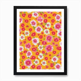 Zinnia Floral Print Retro Pattern 1 Flower Art Print