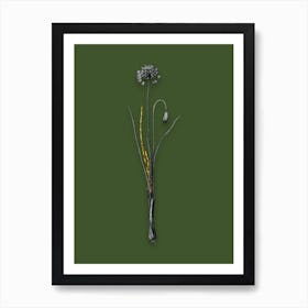 Vintage Autumn Onion Black and White Gold Leaf Floral Art on Olive Green n.1027 Art Print