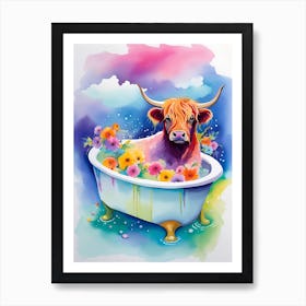 Highland Cow In Tub Art Print
