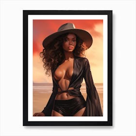 Illustration of an African American woman at the beach 102 Art Print